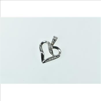 10K Vintage Diamond Curvy Heart Love Symbol White Gold Pendant