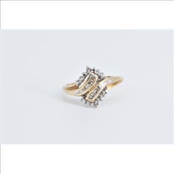 10K Vintage Diamond Freeform Bypass Statement Yellow Gold Ring, Size 7