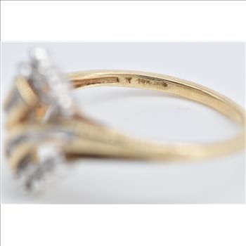 10K Vintage Diamond Freeform Bypass Statement Yellow Gold Ring, Size 7