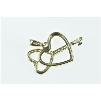 10K Vintage Diamond Heart Skeleton Key Love Yellow Gold Pendant