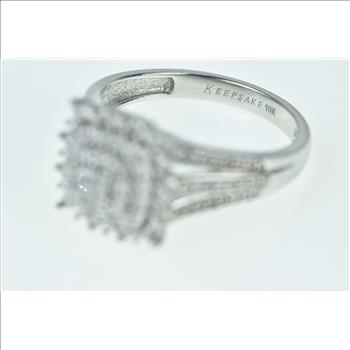 10K Vintage Diamond Square Halo Statement White Gold Ring, Size 7