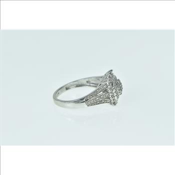 10K Vintage Diamond Square Halo Statement White Gold Ring, Size 7