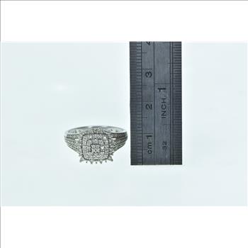 10K Vintage Diamond Square Halo Statement White Gold Ring, Size 7