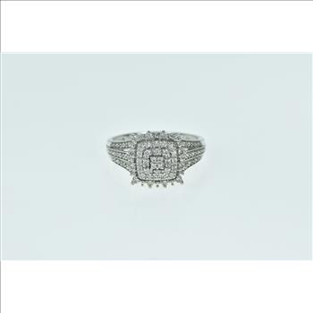 10K Vintage Diamond Square Halo Statement White Gold Ring, Size 7