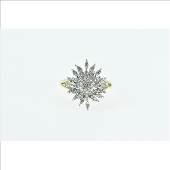 10K Vintage Diamond Star Snow Flake Cluster Fashion Yellow Gold Ring, Size 7