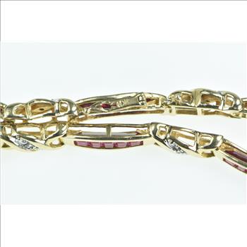 10K Vintage Diamond Syn. Ruby Princess Tennis Yellow Gold Bracelet 6.75