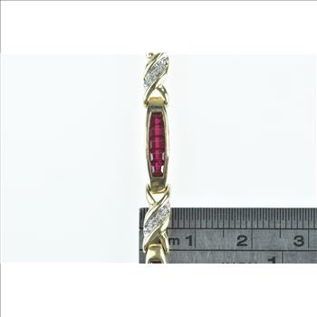 10K Vintage Diamond Syn. Ruby Princess Tennis Yellow Gold Bracelet 6.75