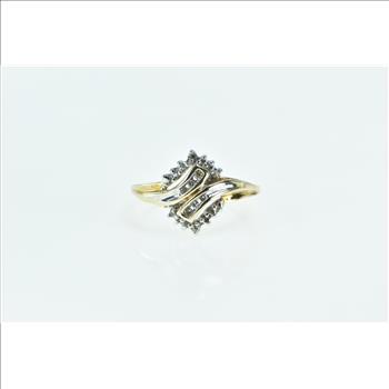 10K Vintage Diamond Wavy Freeform Bypass Fashion Yellow Gold Ring, Size 7