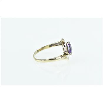 10K Vintage Emerald Cut Amethyst Bypass Fashion Yellow Gold Ring, Size 6