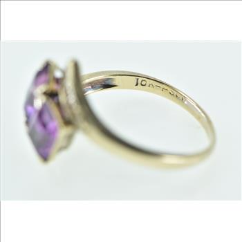 10K Vintage Emerald Cut Amethyst Bypass Fashion Yellow Gold Ring, Size 6
