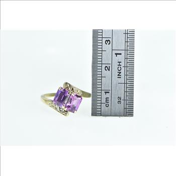 10K Vintage Emerald Cut Amethyst Bypass Fashion Yellow Gold Ring, Size 6