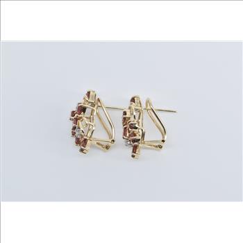 10K Vintage Garnet Diamond Cluster French Clip Yellow Gold Earrings