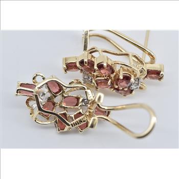 10K Vintage Garnet Diamond Cluster French Clip Yellow Gold Earrings