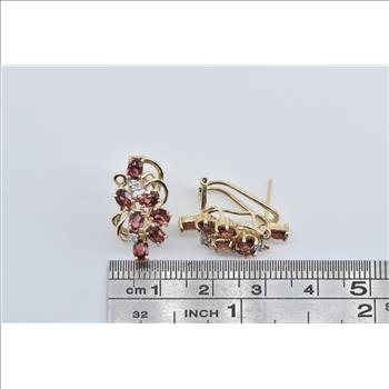 10K Vintage Garnet Diamond Cluster French Clip Yellow Gold Earrings