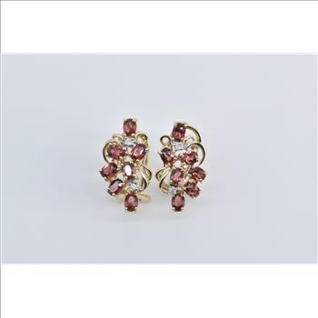 10K Vintage Garnet Diamond Cluster French Clip Yellow Gold Earrings