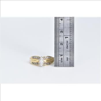 10K Vintage Marquise Diamond Engagement Yellow Gold Ring, Size 6.75