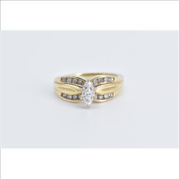 10K Vintage Marquise Diamond Engagement Yellow Gold Ring, Size 6.75