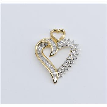10K Vintage Natural Diamond Heart Love Symbol Yellow Gold Pendant