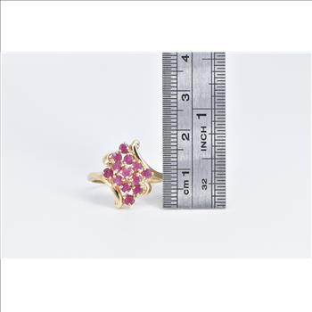 10K Vintage Natural Ruby Cluster Curvy Freeform Yellow Gold Ring, Size 8