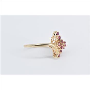 10K Vintage Natural Ruby Cluster Curvy Freeform Yellow Gold Ring, Size 8