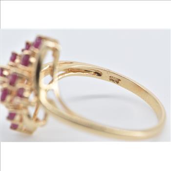 10K Vintage Natural Ruby Cluster Curvy Freeform Yellow Gold Ring, Size 8