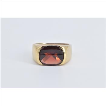 10K Vintage Oval Garnet Inset Statement Yellow Gold Ring, Size 8.75