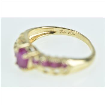 10K Vintage Oval Ruby Bypass Slanted Look Yellow Gold Ring, Size 5.75