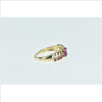 10K Vintage Oval Ruby Bypass Slanted Look Yellow Gold Ring, Size 5.75