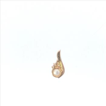 10K Vintage Pearl CZ Classic Swirl Statement Yellow Gold Pendant