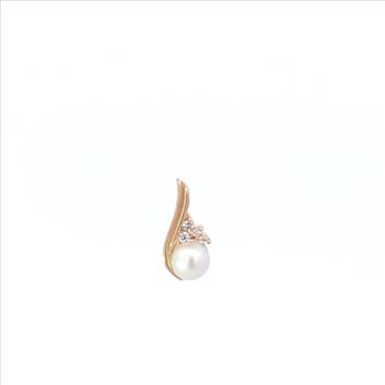 10K Vintage Pearl CZ Classic Swirl Statement Yellow Gold Pendant