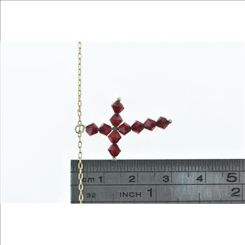 10K Vintage Sim. Garnet Cross Christian Yellow Gold Necklace 16.5
