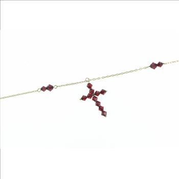 10K Vintage Sim. Garnet Cross Christian Yellow Gold Necklace 16.5