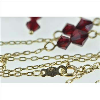 10K Vintage Sim. Garnet Cross Christian Yellow Gold Necklace 16.5