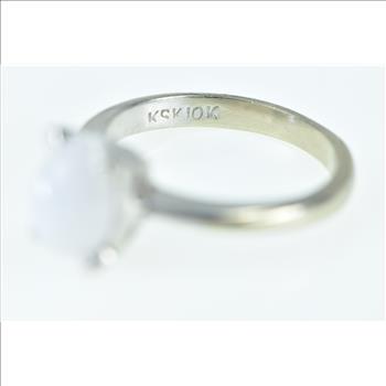 10K Vintage Syn. White Star Sapphire Cabochon White Gold Ring, Size 3.75