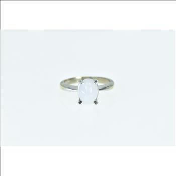 10K Vintage Syn. White Star Sapphire Cabochon White Gold Ring, Size 3.75