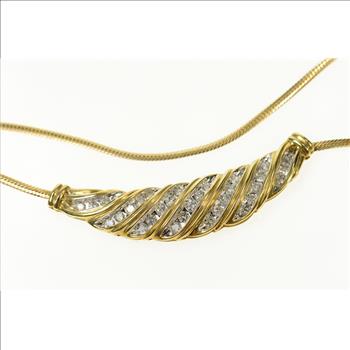10K Wavy Diamond Encrusted Herringbone Yellow Gold Necklace 16.75