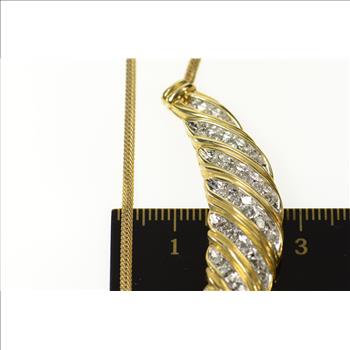 10K Wavy Diamond Encrusted Herringbone Yellow Gold Necklace 16.75