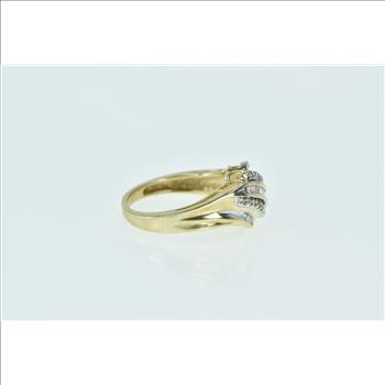 10K Wavy Diamond Vintage Statement Band Yellow Gold Ring, Size 7.25