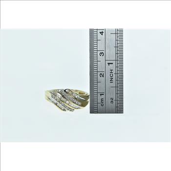 10K Wavy Diamond Vintage Statement Band Yellow Gold Ring, Size 7.25