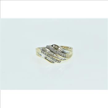 10K Wavy Diamond Vintage Statement Band Yellow Gold Ring, Size 7.25