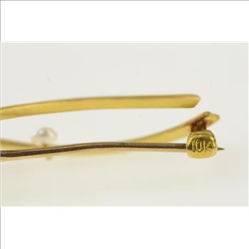 10K Wish Bone Good Luck Lucky Pearl Yellow Gold Pin/Brooch