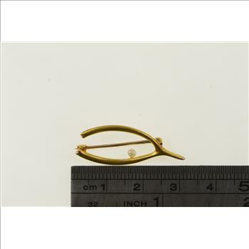 10K Wish Bone Good Luck Lucky Pearl Yellow Gold Pin/Brooch