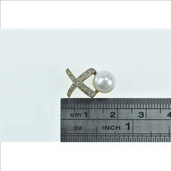10K X Criss Cross Diamond Pearl Slide Yellow Gold Pendant
