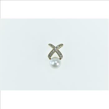 10K X Criss Cross Diamond Pearl Slide Yellow Gold Pendant
