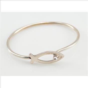 13.5g Solid Silver Christian Fish Symbol Hook Bangle 2.3