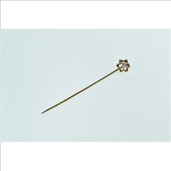 14K 0.11 Ct Old European Cut Diamond Flower Yellow Gold Stick Pin