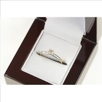 14K 0.16 Ct Diamond Solitaire Engagement White Gold Ring, Size 5.5