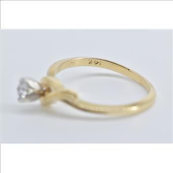 14K 0.17 Ct Diamond Solitaire Wavy Engagement Yellow Gold Ring, Size 6