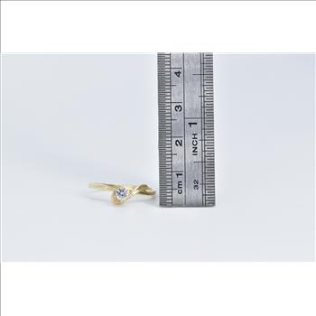14K 0.17 Ct Diamond Solitaire Wavy Engagement Yellow Gold Ring, Size 6