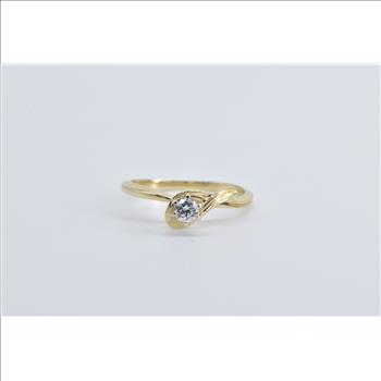 14K 0.17 Ct Diamond Solitaire Wavy Engagement Yellow Gold Ring, Size 6